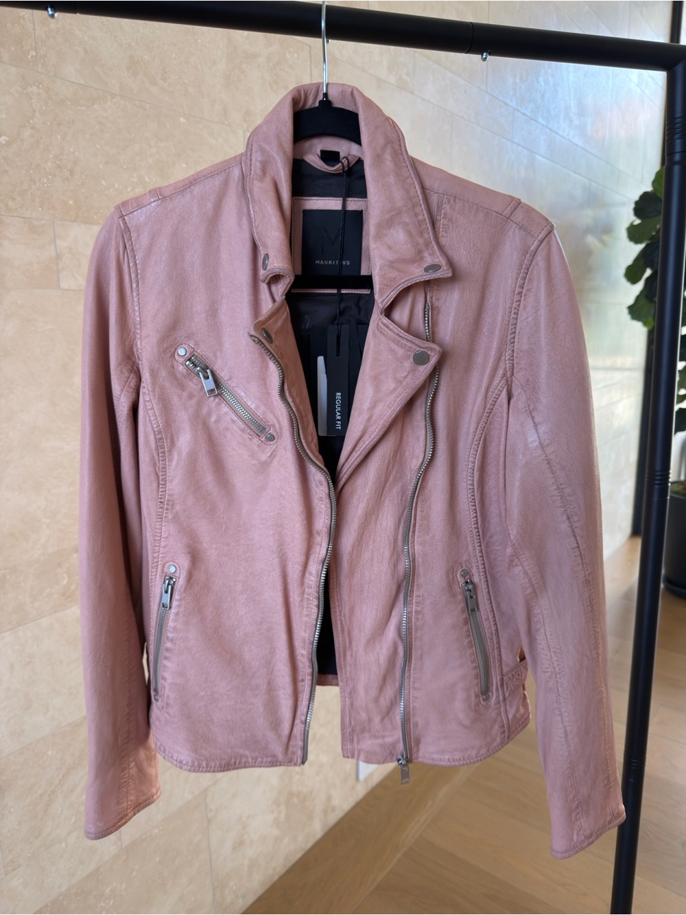 Mauritius Dusty Pink Leather “Peace”Moto Jacket Size M/8